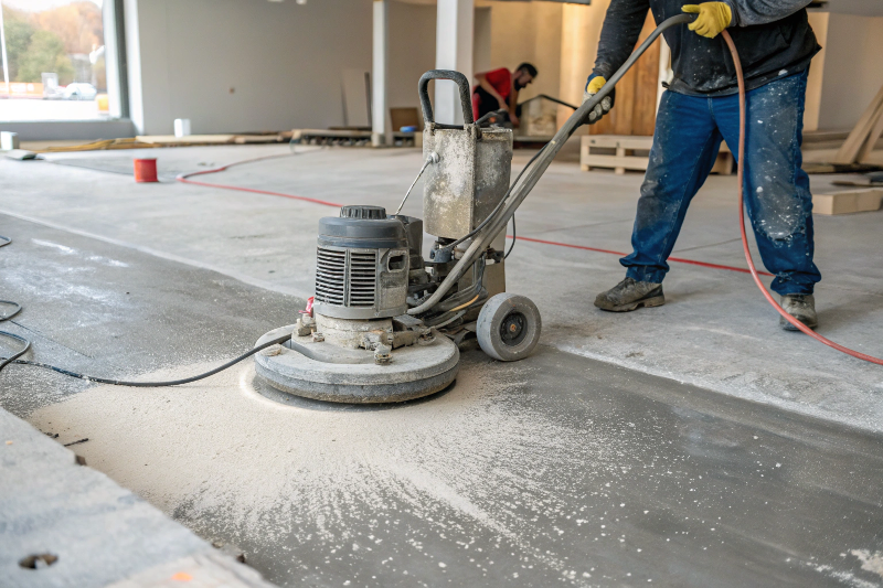 Concrete surface preparation grinding for epoxy sealing adhesion