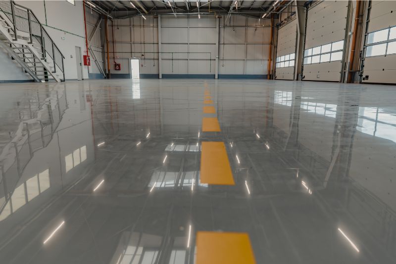 A shiny garage epoxy flooring on a commercial space