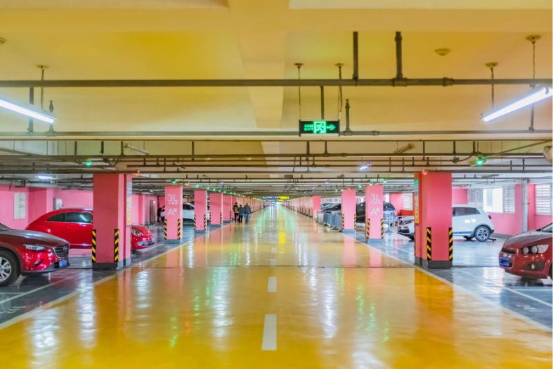 A yello epoxy floor on a commercial basement property