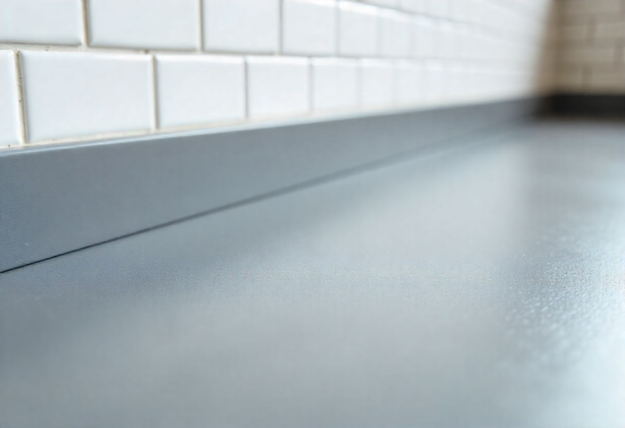 Close-up detail shot of seamless Commercial kitchen epoxy floors