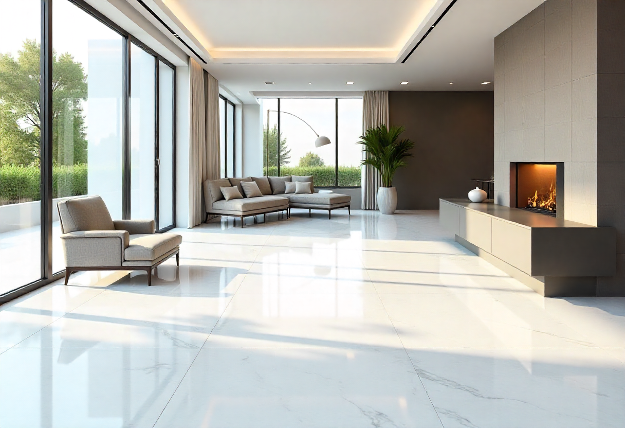 Luxurious modern interior with stunning marble-effect epoxy flooring
