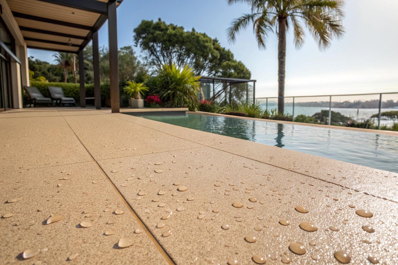 Slip-resistant epoxy pool surround with textured finish in Sutherland Shire